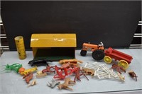 Toy Tin Barn, Rubber Auburn Tractor, Animals, etc