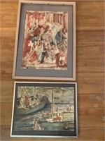 2 Paintings, Maritime Port & Abstract