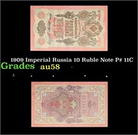1909 Imperial Russia 10 Ruble Note P# 11C Grades C