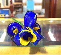 3pc. Cobalt and Yellow glass flowers