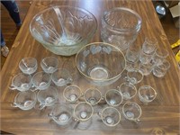 3 Punch Bowls, Ladle & Cups