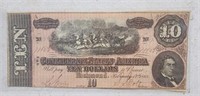 $10 Confederate bank note 1864.