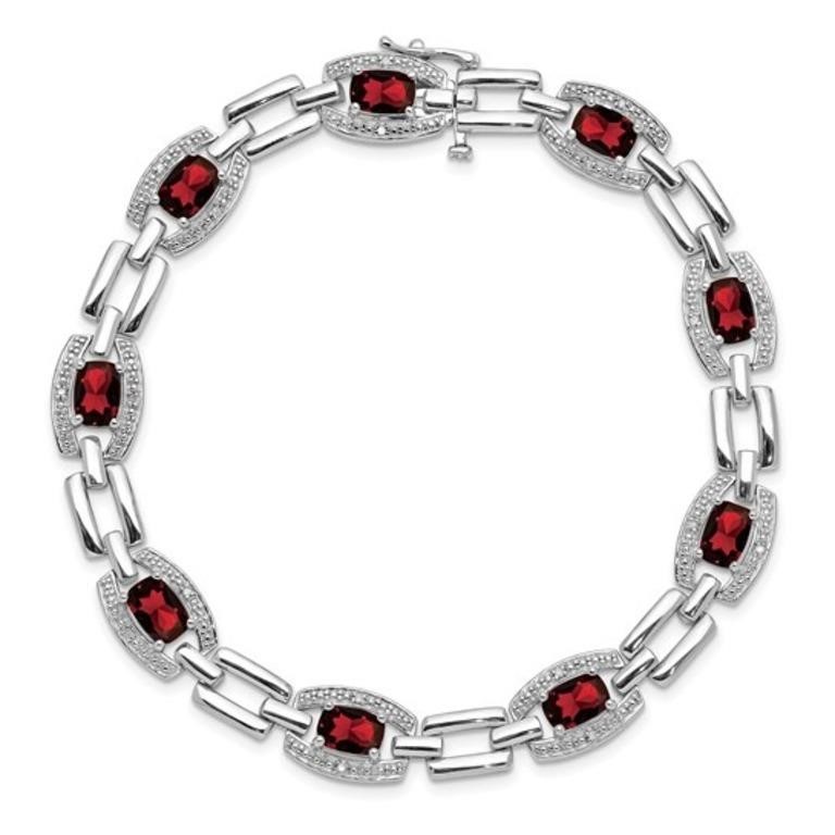 Sterling Silver Diamond Garnet Bracelet