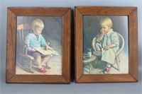 Pair of Vtg. Boy & Girl Framed Prints-by Ingwersen