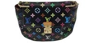 Black Leather Multicolored Rounded Purse