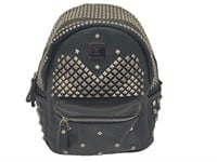 Black Canvas Leather Studded Small Backpack