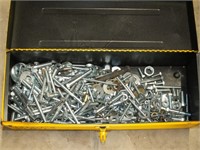 NUTS/BOLTS, WASHERS IN METAL BOX