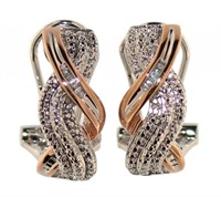 Two Tone Baguette Diamond French Lock Earrings