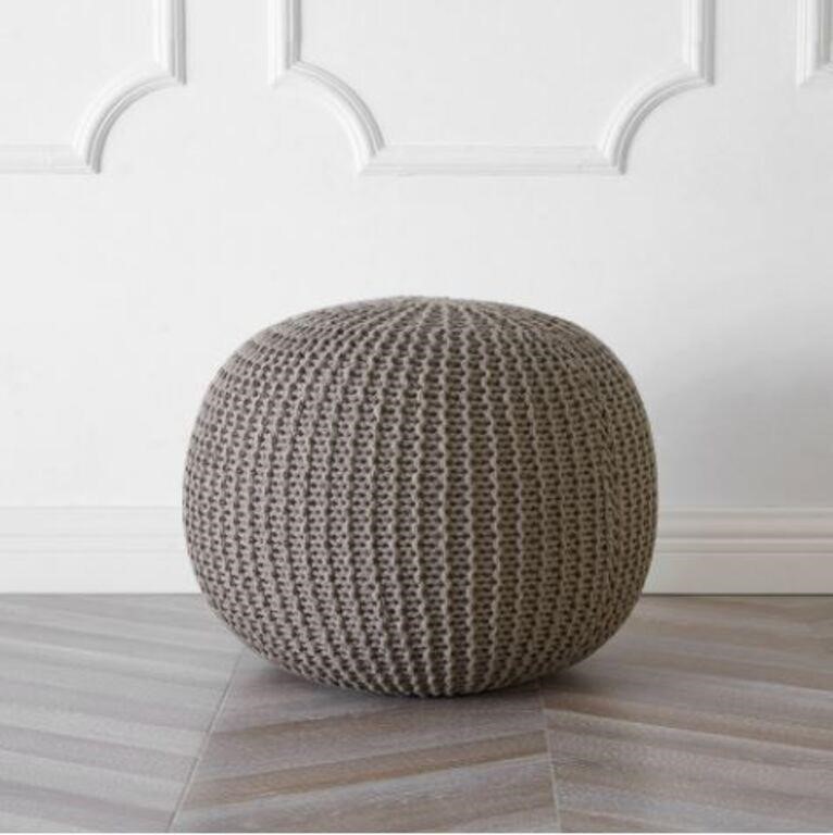 $40 Urban Round Solid Knit Polyester Pouf, Beige