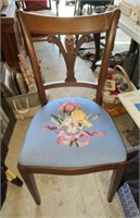 1940's Mahogany Needlepoint Iris Seat Side Chair