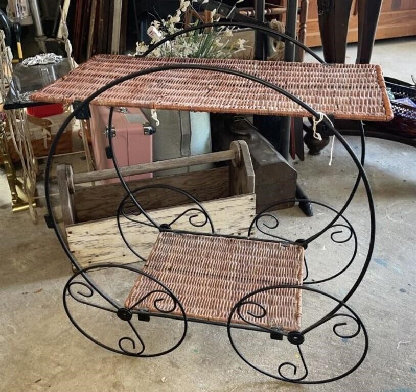 Vintage Metal and Wicker Tea Cart