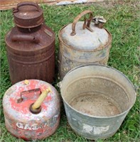4pc Vintage Gas cans & Bucket lot