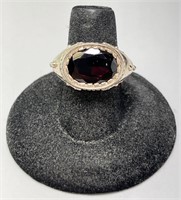 Sterling Lg Faceted Garnet Ring 8 Gr Size 6