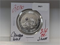 2016 3/4oz .999 Silv Canada Wolf $2