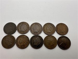 Nine Indian Head Cents 1864-1907  A