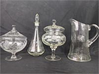 Four Pieces of Etched Glass Pieces