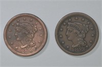 2 - 1853 Braided Hair Large Cents