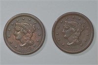 2 - 1854 Braided Hair Large Cents