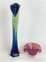 Art Glass Vase & Bowl