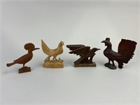 Folk Art Wood Carved Birds & Roosters.