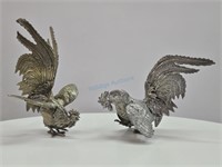 Pair Metal Fighting Roosters