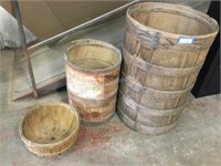 2 vintage barrels and basket