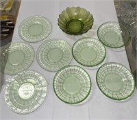 GREEN depression SAUCERS AND BOWLS