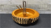 Vintage Wooden Bowl Nut Tree Dish With Crackers &