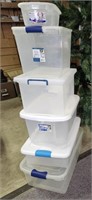 Storage Totes with lids  (6) various sizes
