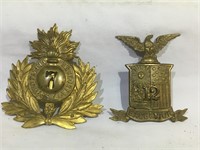 (2) Metal NY Shako Hat Badges – 12th Excelsior