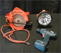 POWER SAW, CORDLESS DRILL AND FLASHLIGHT
