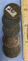 Lot with five large US cents        (g 22)