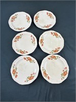6 Vintage Dinner Plates With Orange Flowers