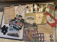 MISC LOT WHISKEY BOTTLE LABELS/BUTTONS ETC
