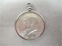 1964 Unc 90% Silver JFK Half Dollar in Pendant