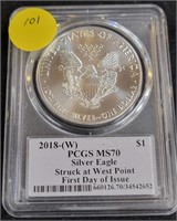 2018-W SILVER EAGLE $1 COIN - T. CLEVELAND  - MS70