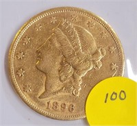1896-S LIBERTY $20 GOLD COIN