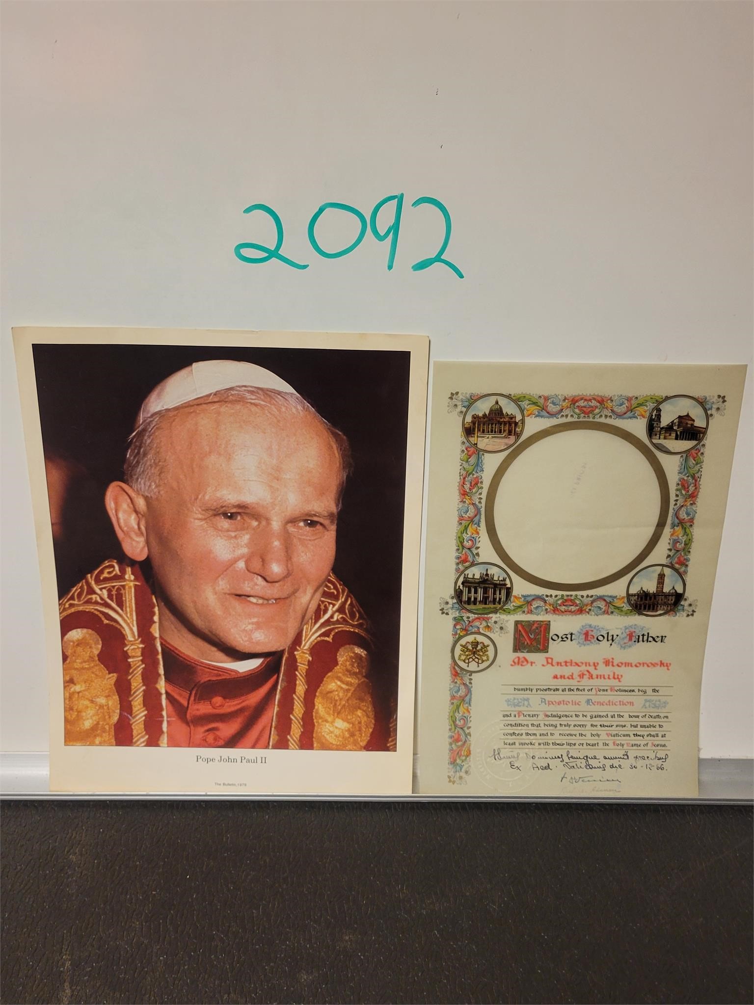 Pope John Paul ll Poster & 1966 Apostolic Blessing