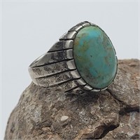 SZ 9.5 925 SILVER RING TURQUOISE STONE SIGNED W A