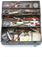 Old Metal Fishing Box with Assorted Tackle