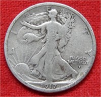 1917 D OBV Walking Liberty Silver Half Dollar
