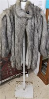 Lovely faux fur coat, gray salt and pepper color