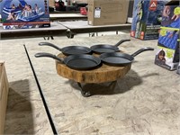 Cast Iron Pans And Serving Stand