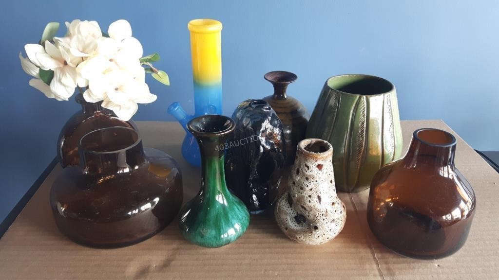 Lot of 9 Asstd Decor Vases