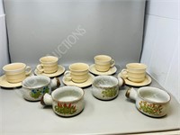 ceramic cups & saucers & 4 French onion bowls