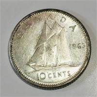 Silver 1963 Canada 10 Cent Coin