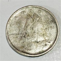 Silver 1951 Canada 10 Cent Coin