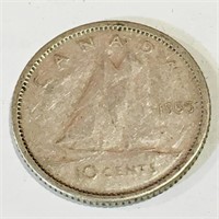 Silver 1955 Canada 10 Cent Coin