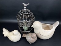 Ceramic and Porcelain Bird Decor with Birdcage