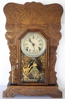 Antique Session Pressed Oak Mantel Clock "Sunrise